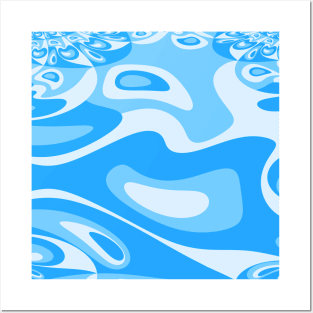 Go With the Flow - 60's Retro Groovy Abstract Shapes In Blue and Aqua Posters and Art